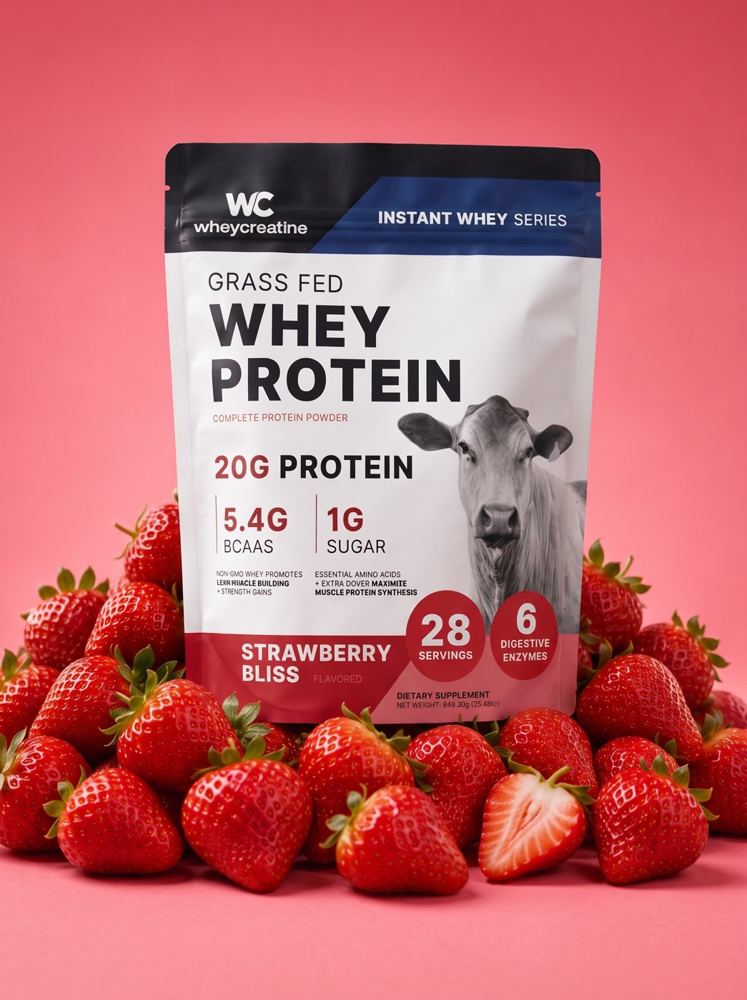 Strawberry Whey Protein Isolate (Grass-Fed / 28 Servings)